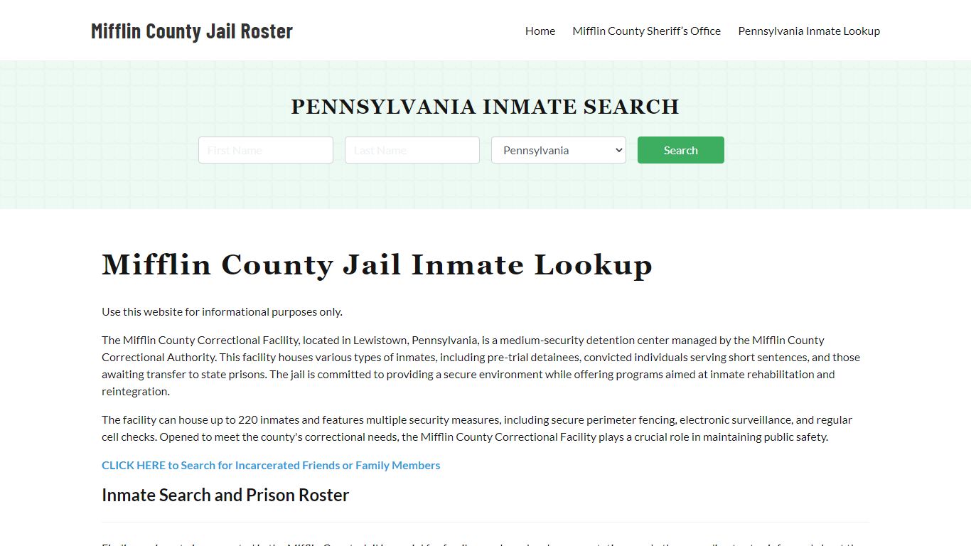 Mifflin County Jail Roster Lookup, PA, Inmate Search