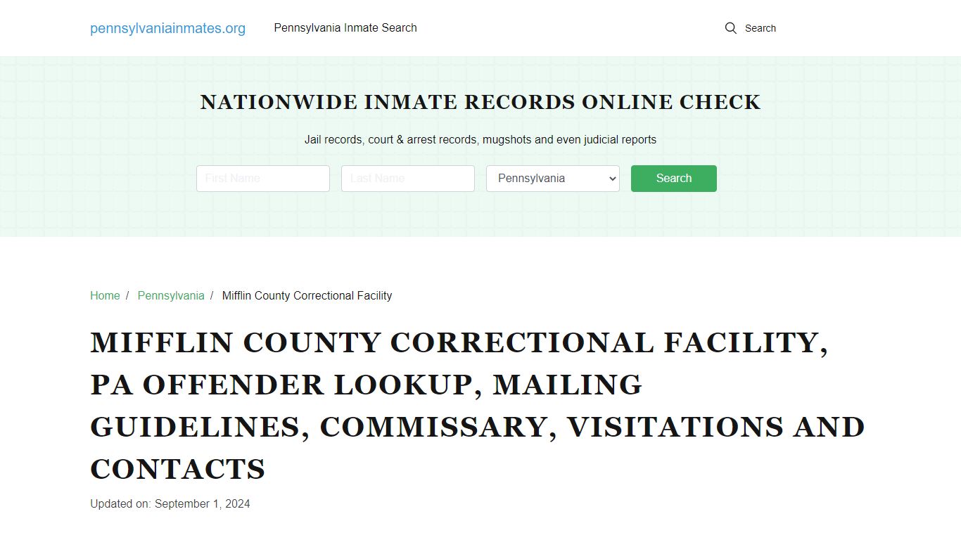 Mifflin County Correctional Facility, PA: Inmate Search Options ...