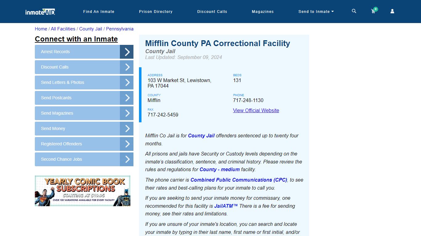 Mifflin County PA Correctional Facility - Inmate Locator